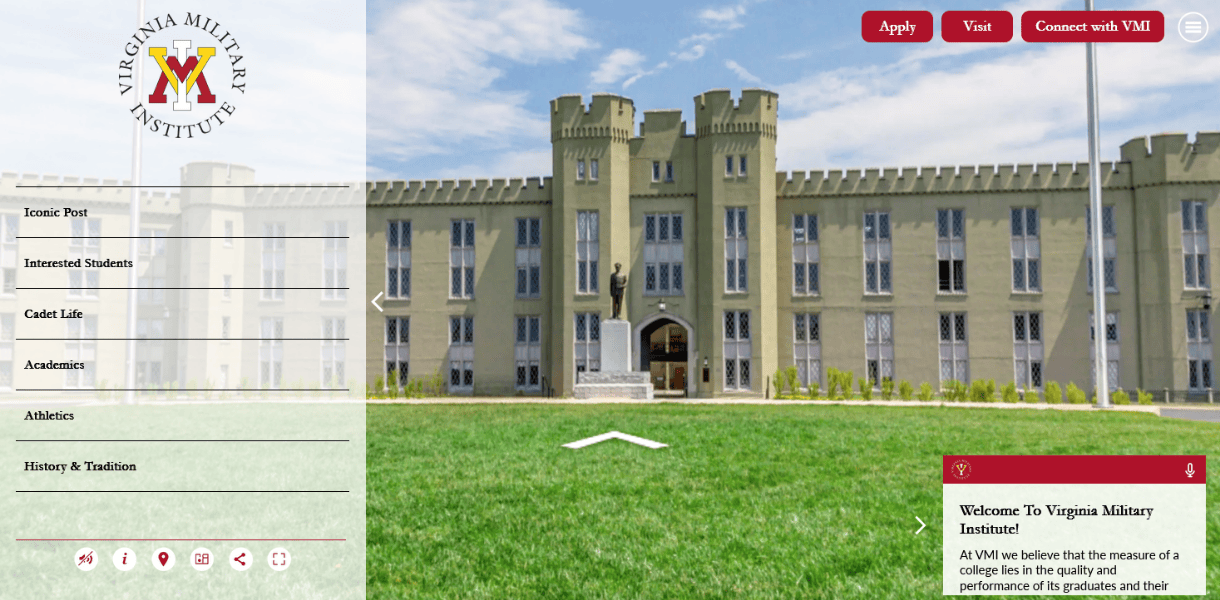 Screenshot of VMI's new virtual tour landing page.