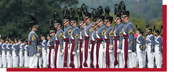 Cadets stand at attention during a parade at VMI.