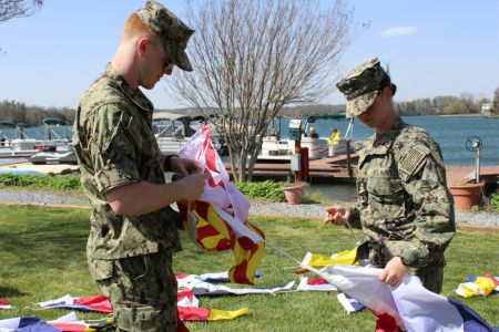 Naval ROTC cadets at VMI train with naval signal flags for possible careers in the US Navy