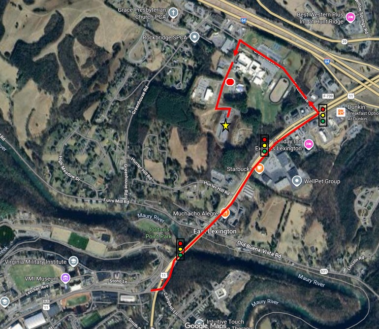 Map showing the path described in the steps above.