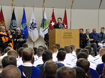 Cadets and faculty listen to Robert Kaplan