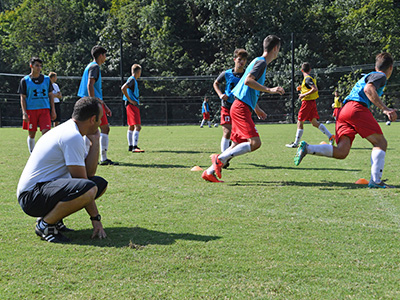 The VMI men's soccer team practices at North Post.