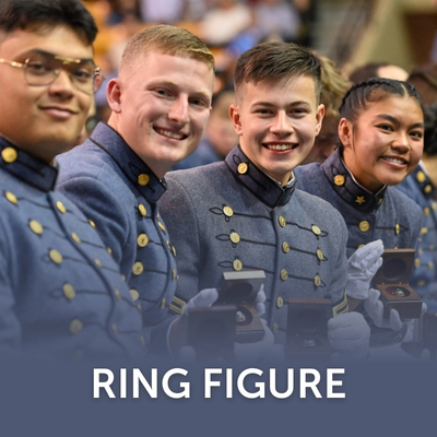 Juniors at VMI, referred to as 2nd Class cadets, pose with their new class rings.