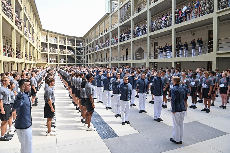 VMI freshmen - known as rats - meet their Cadre in barracks as part of Matriculation day activities.