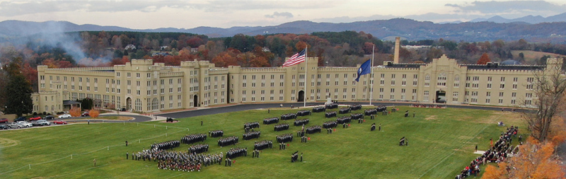 Aerial view of post during an autumn parade