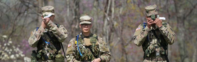 Marine-option midshipmen in Naval ROTC, the Navy and Marine unit at VMI, train in land navigation.