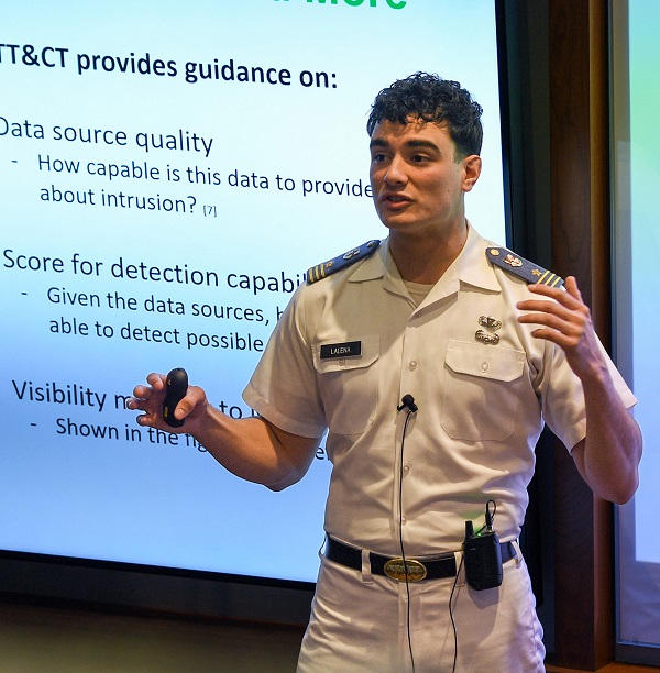 Dominick Lalena presents his senior thesis presentation, “Understanding Visibility as it Applies to Organizational Security through a Phased Acquisition Approach.