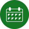Line icon of calendar on green background