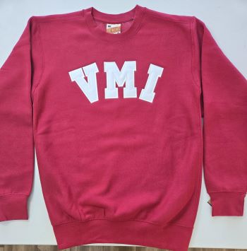 crimson crewneck sweatshirt with appliqued white VMI letters