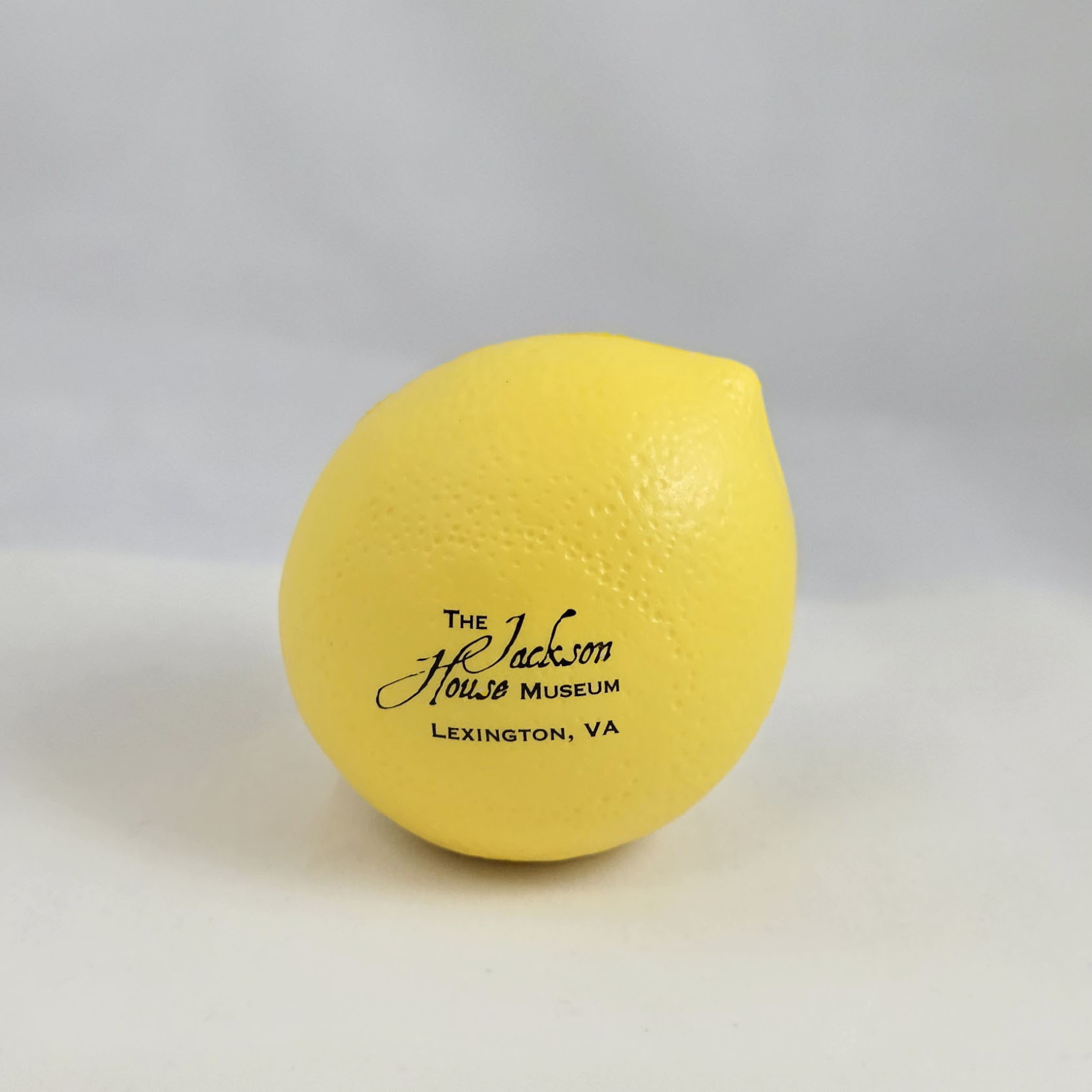 Standard size lemon squeeze stress reliever with Stonewall Jackson House imprint on one side