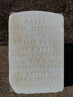 Photo of stone marker for Cadet Jefferson