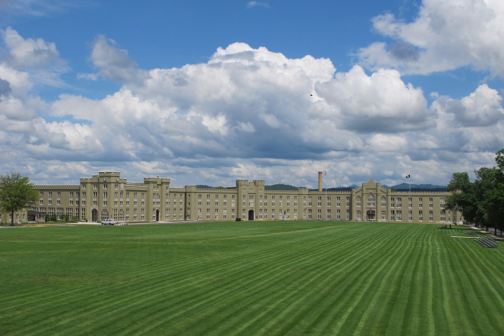 A view of the VMI Barracks and Parade Ground.