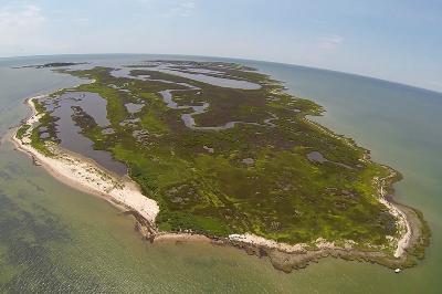 An aerial image of Tangier Island