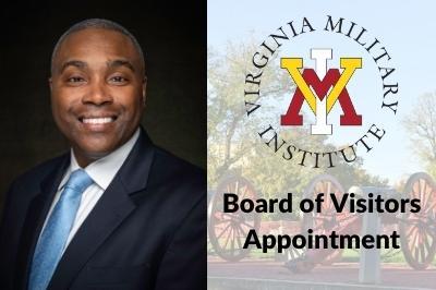 Portrait of E. Sean Lanier '94 with VMI logo and overlay