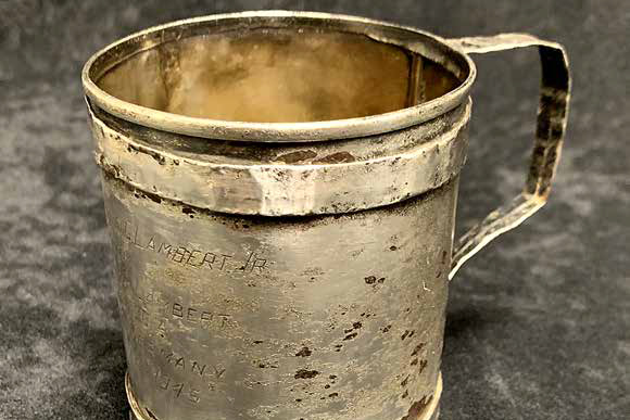 This tin can was recently given to the VMI Museum by the family of Col. Albert G. Lambert Jr. ’38.—Photo courtesy of Col. Keith Gibson ’77.