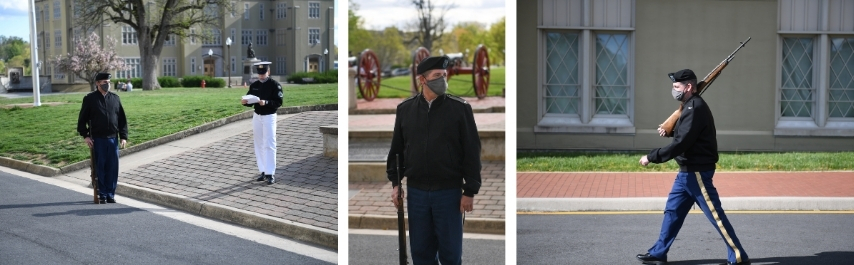 Retiring Commandant of Cadets Col. Bill Wanovich ’87 marching penalty tours on April 28, 2021