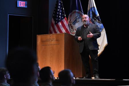 Marc Polymeropoulos, former senior intelligence officer for the CIA, speaking at the CLE series.