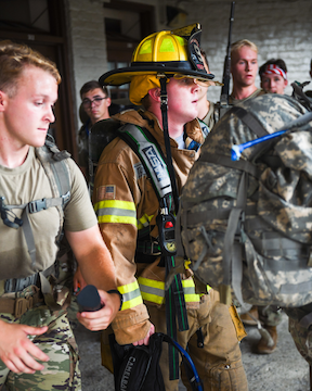 VMI cadets participating in firefighting club.