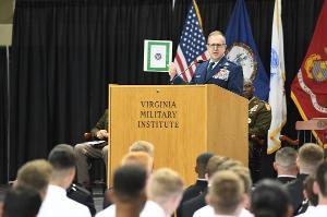 Gen. James C. Slife, vice chief of staff of the U.S. Air Force, offered the commissioning officer remarks and administered the oath of office to the cadets beginning their journey of military service in the U.S. Air Force, Army, Coast Guard, Navy, and Marine Corps.