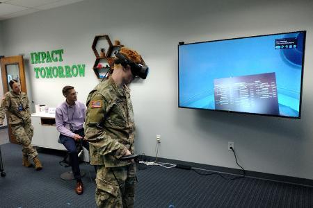 VMI cadet uses VR equipment at Fratmore.