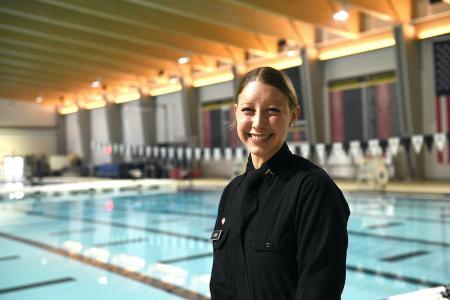 Cadet Anna Grace Adams is on the VMI Swim team, swimming the 500-meter, the 1,000-meter, and the mile.