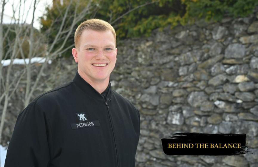 Ryan Peterson '25, a baseball player and international studies major, talks about his. responsibilities with everything as a cadet and cadet-athlete.