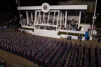 The VMI Corps of Cadets marching during the inaugural parade for President Donald Trump in 2017.