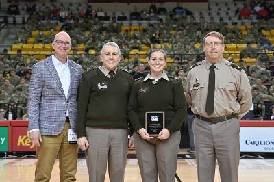 Col. Shannon Eskam is joined by Michael Cross, Brig. Gen. Bob Moreschi, and Col. Jay Johnson in Cameron Hall.