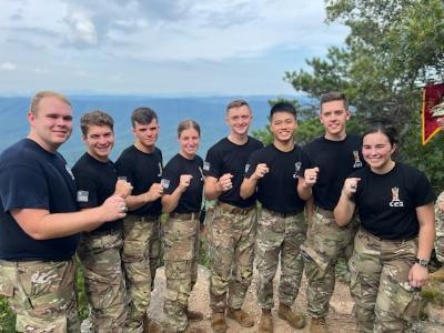 VMI Delta Company cadet cadre atop House Mountain, setting the standard during Matriculation Week.