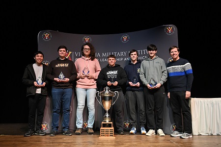 The winning team from James Madison University poses with their awards.