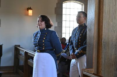 Io J. Neo ’25 prepares to receive her diploma in Memorial Hall. –VMI Photo by Kelly Nye.