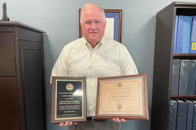 —Michael Marshall, chief of police at Virginia Military Institute, poses with PELS Graduate Leadership Award.