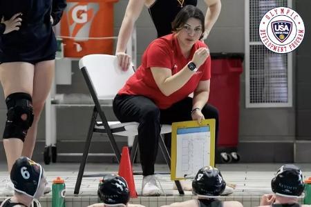 VMI Water Polo Head Coach Danielle Montenegro speaks to the NCAA Division 1 team at the Institute. Photo courtesy of VMI Athletics