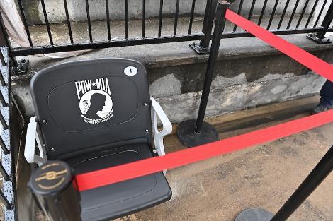 The POW/MIA Chair of Honor in Foster Stadium represents service members unable to fill it because of their sacrifices, and pays tribute to the men and women currently serving in the military.