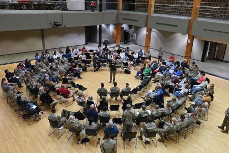 Col. Valentina Dimitrova-Grajzl speaks during an intercollegiate debate on immigration in late September.