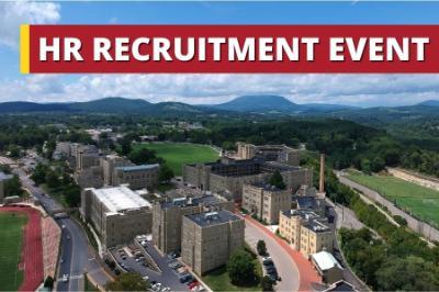 HR Recruitment Event notice with aerial view of the VMI campus, known as post.