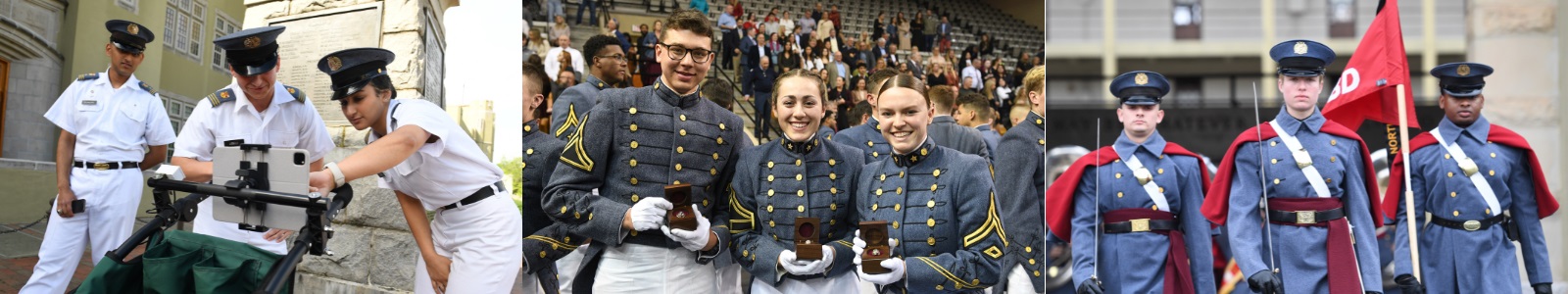 Students at VMI, known as cadets, work on an engineering project, show off their class rings, and march towards the Parade Ground.