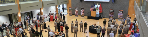 VMI employees hear from the superintendent during a strategic plan rollout event in Marshall Hall.