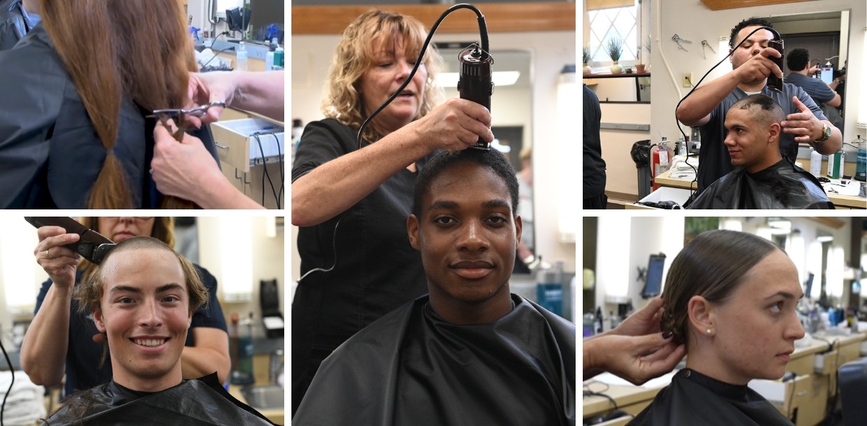 College freshmen at Virginia Military Institute, known as 'rats', get their hair cut and styled at the VMI Barbershop.