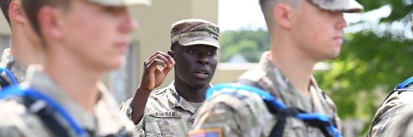 Cadet leadership instructs members of the Corps in military formation.