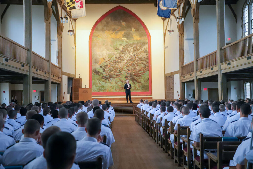 Speaker addresses event participants in Memorial Hall.
