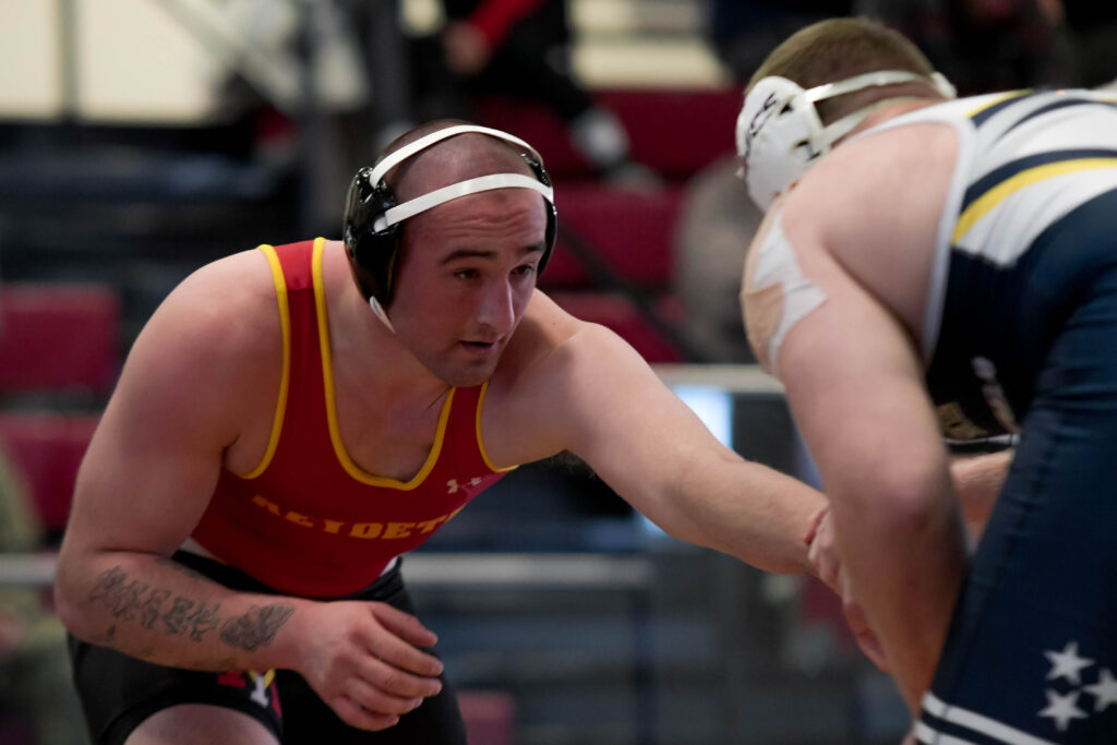 Tyler Mousaw wrestling for Virginia Military Institute.