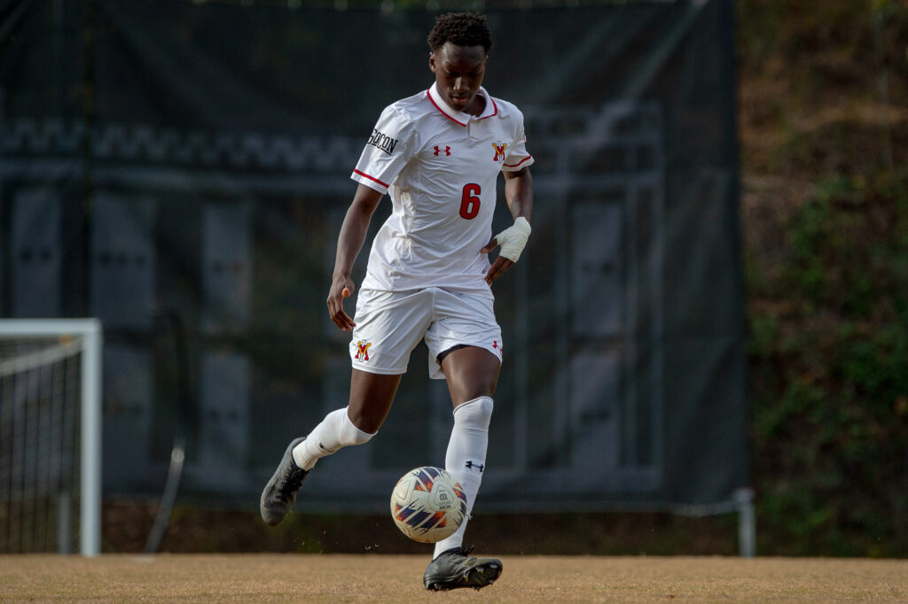Amari Benjamin playing soccer for Virginia Military Institute.