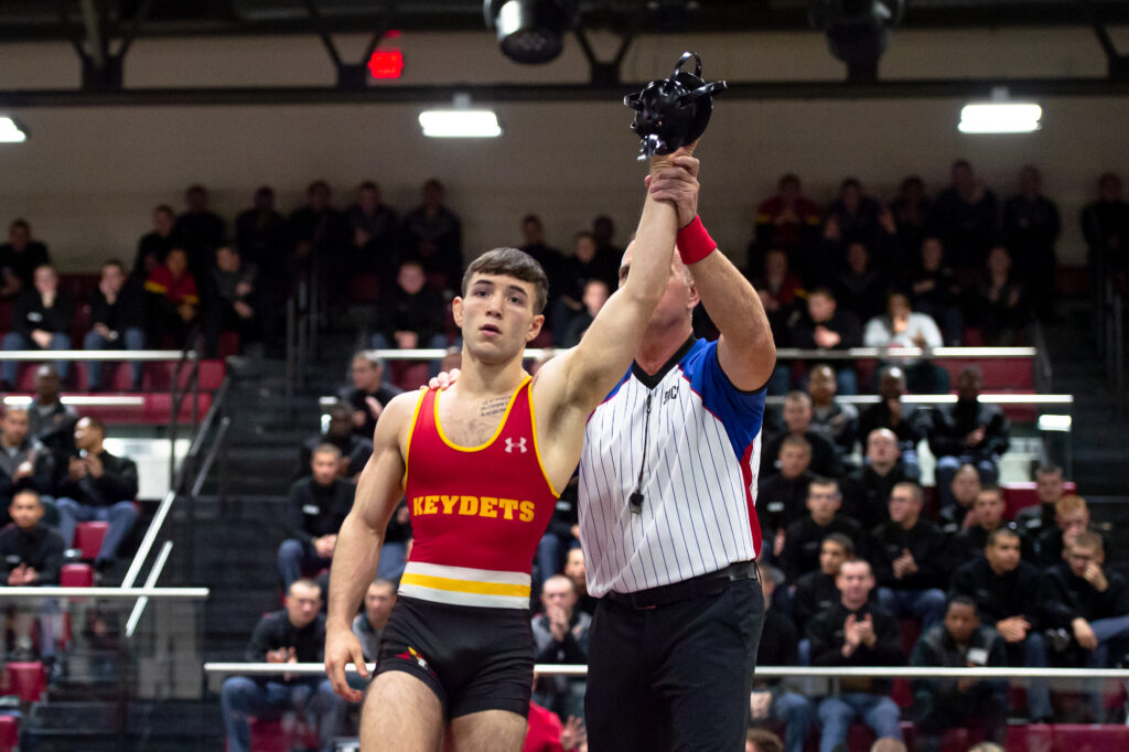 Dyson Dunham during a wresting match at Virginia Military Institute.