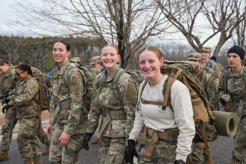 Cadet Sarah Mihalovich rucks with her brother rats at Virginia Military Institute. 
