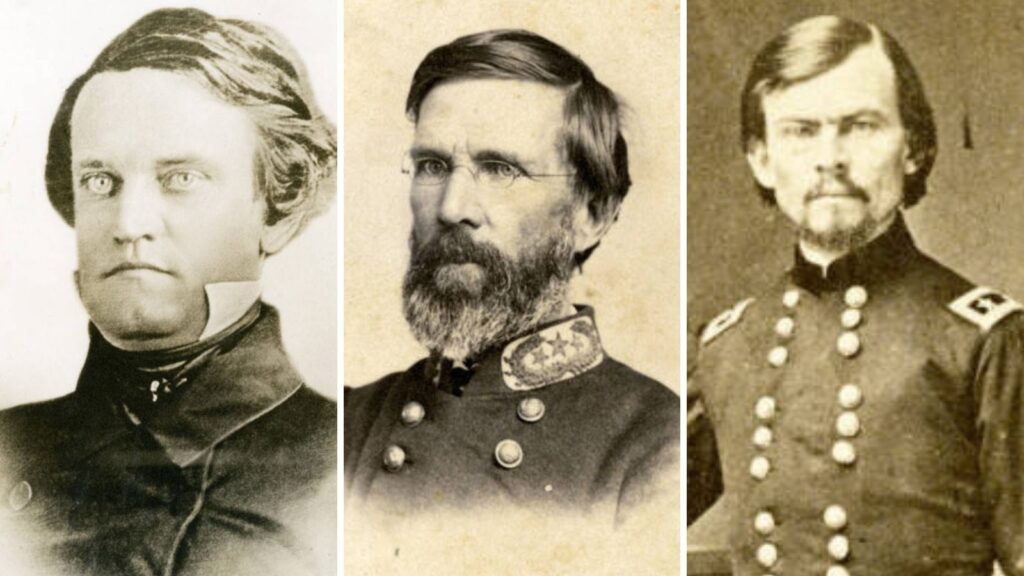 L-R: John C. Breckinridge, ca. 1860, Superintendent Francis H. Smith, ca. 1862, Gen. Franz Sigel, U. S. Army, ca. 1864. Images from VMI Archive.