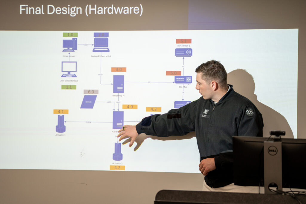 Cadets points to a slide explaining circuit boards.