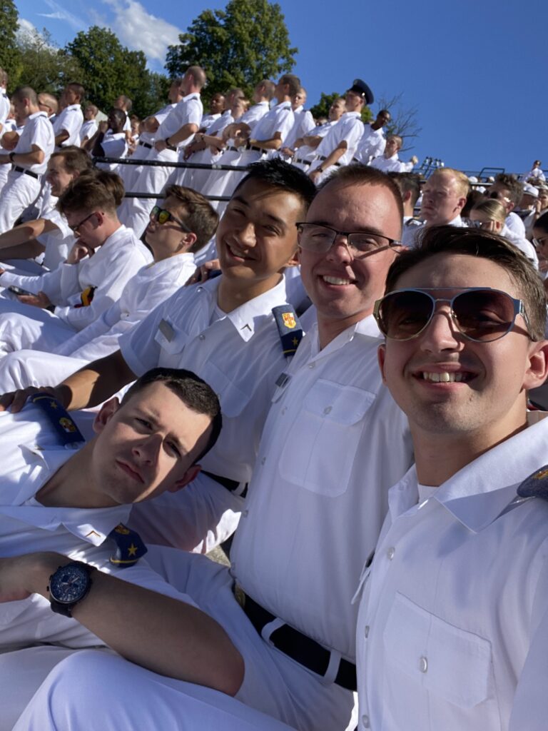 Aiden Carmen with his brother rats at a football game at Virginia Military Institute.