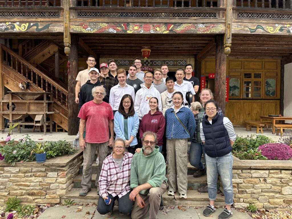 A group of VMI cadets outside the China Folk House Retreat in Harpers Ferry, West Virginia, where they immersed themselves in traditional Chinese culture.