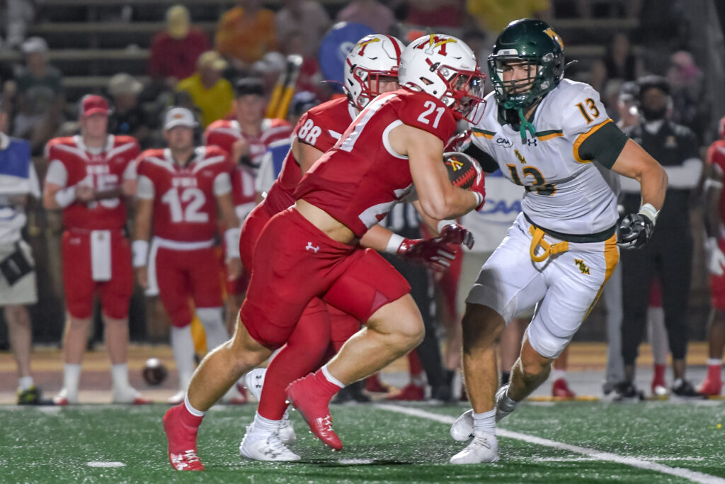 Luke Schalow playing football for Virginia Military Institute.